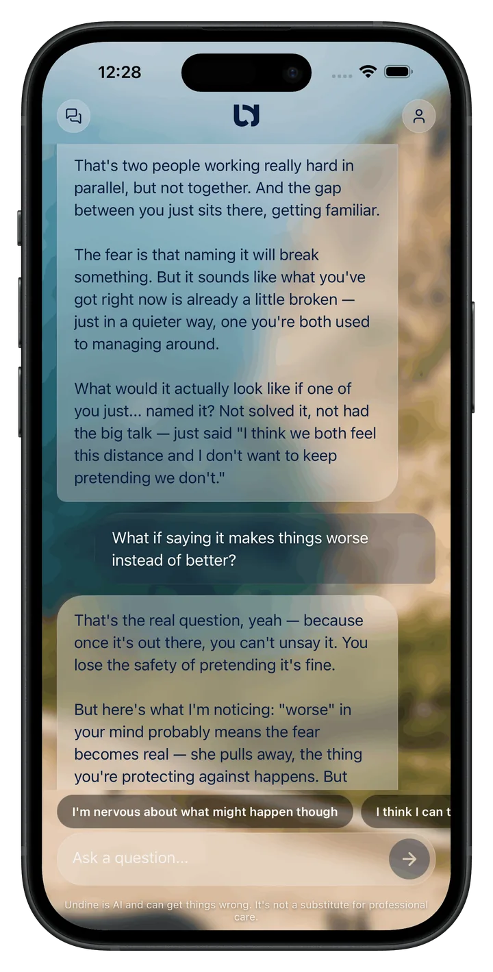 Undine chat conversation on a phone